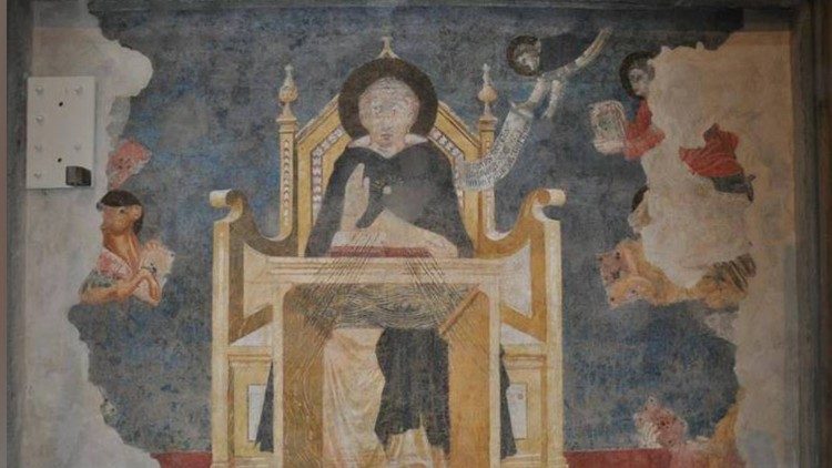 Afresco de Santo Tomás de Aquino na Basílica de Santa Maria Novela em Florença Afresco de Santo Tomás de Aquino na Basílica de Santa Maria Novela em Florença